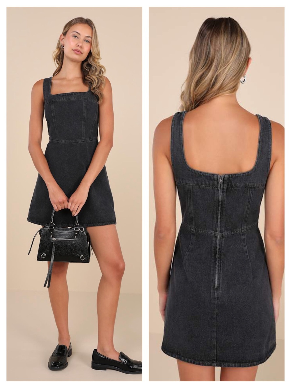 NWT Lulus So Delighted Washed Black Denim Corset Seam Mini Dress XL